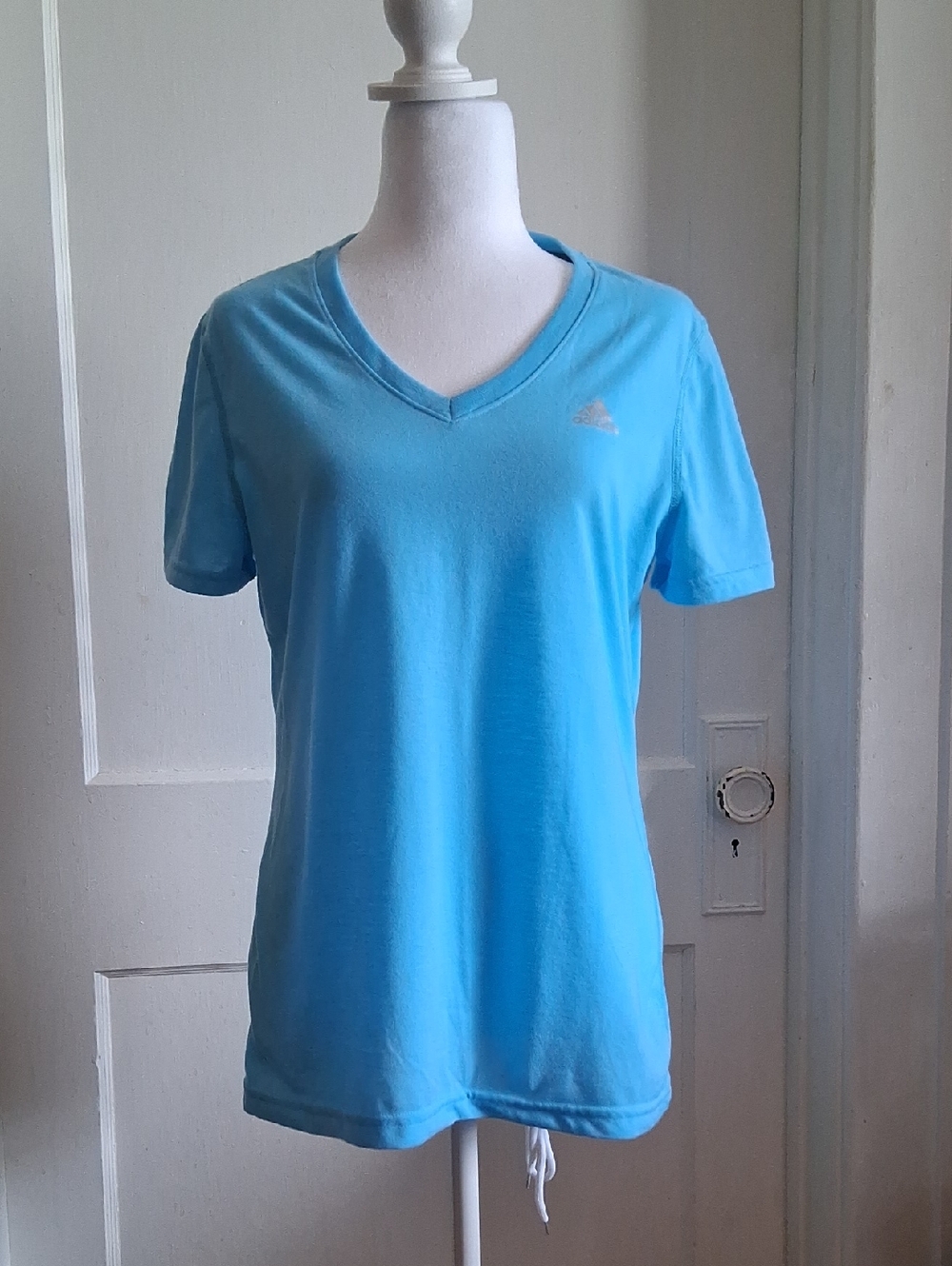 adidas Women's Light Blue V-Neck Short Sleeve Tee